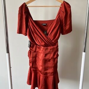Express Satin Burgundy Pleated Mini Dress